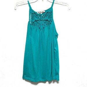 True Freedom Open Back Crochet Tank Top Teal Blue Green size Medium